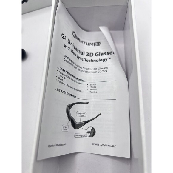Quantum Univ 3D G5 IR and Bluetooth Glasses w/ charger, Glasses Case, & Manual - Picture 4 of 4